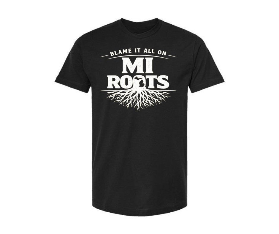 T-Shirt: Blame it all on Michigan Roots Michigan Map (Black)