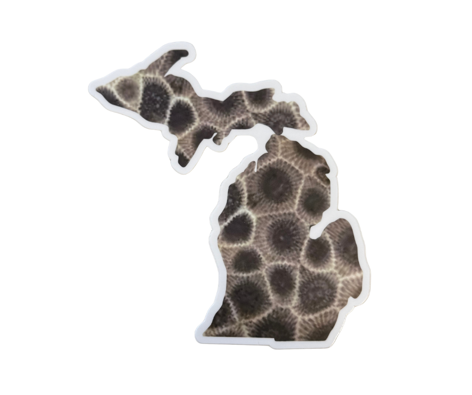P17: Michigan Map Brown Petoskey Stone Decal