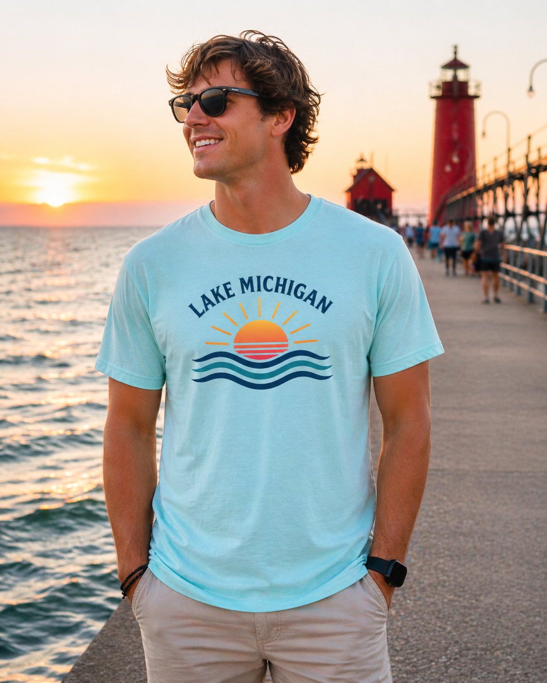 T-Shirt: Lake Michigan (Heather Purist Blue)
