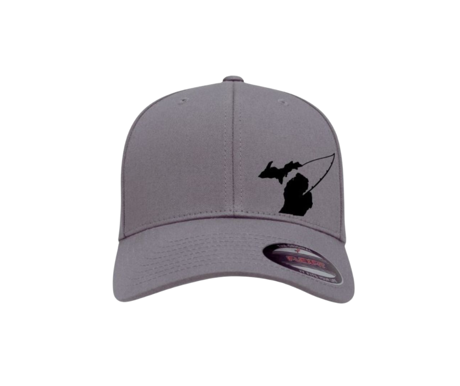 Fitted- Michigan Map Fishing- Gray