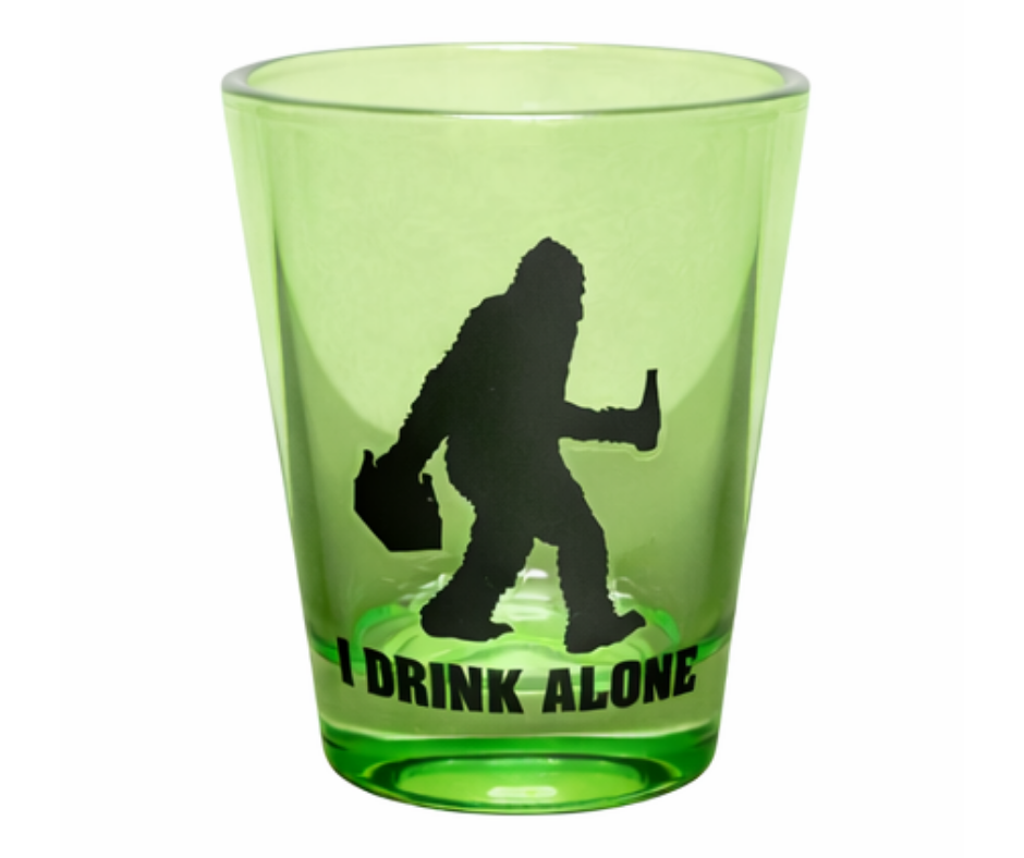 SG3: I Drink Alone, Bigfoot Shot Glass - Green
