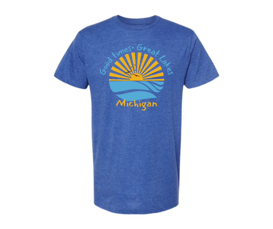 T-Shirt: Good Times. Great Lakes. (H. Royal Blue)