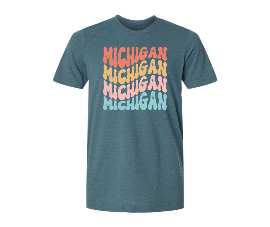 T-Shirt: T106- Michigan Groovy Text (H. Deep Teal)