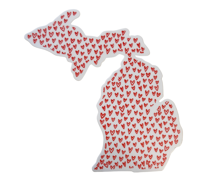 P28: Michigan Map Hearts Decal