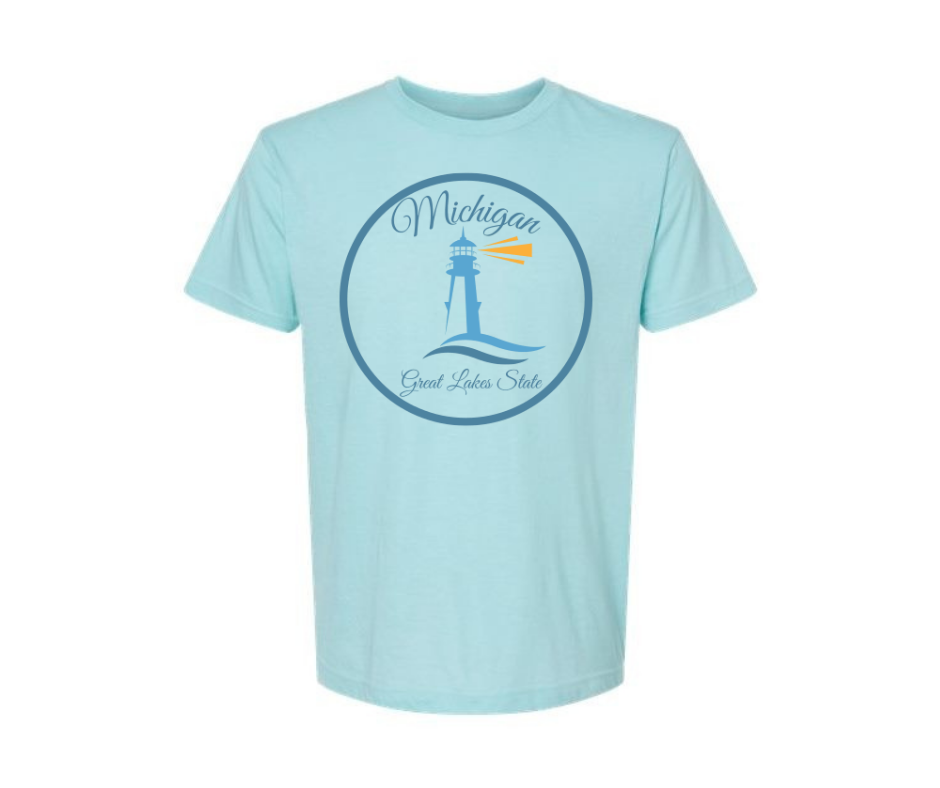 T-Shirt: T102A - Michigan Lighthouse, Great Lakes State (H. Purist Blue)