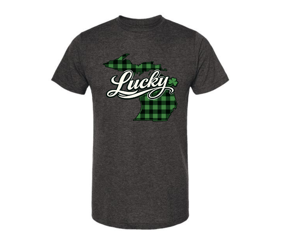 T-Shirt: Lucky Michigan Map (H. Graphite)