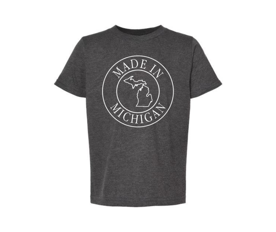 Youth T-Shirt: Made in Michigan (Heather Charcoal)