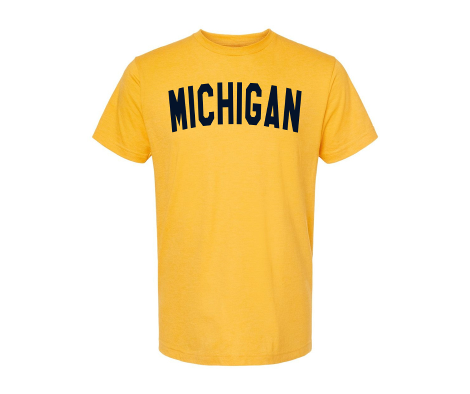 T-Shirt: Michigan Navy Arch (H. Mellow Yellow)