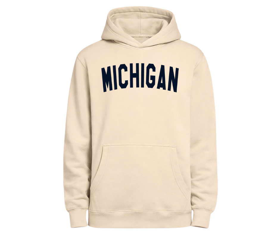 Hoodies: Michigan Navy Arch (Mushroom)