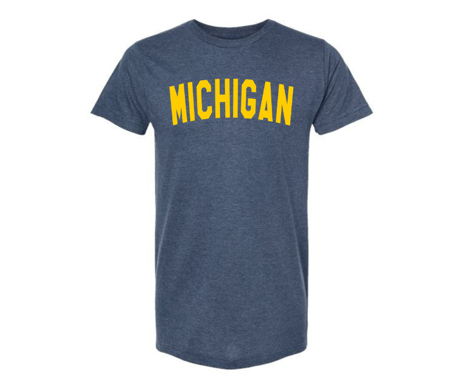 T-Shirt: Michigan Yellow Arch (H. Denim)