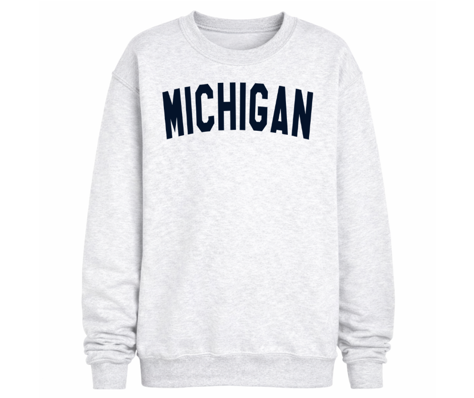 Youth Crewneck: Michigan Navy Arch (Ash)