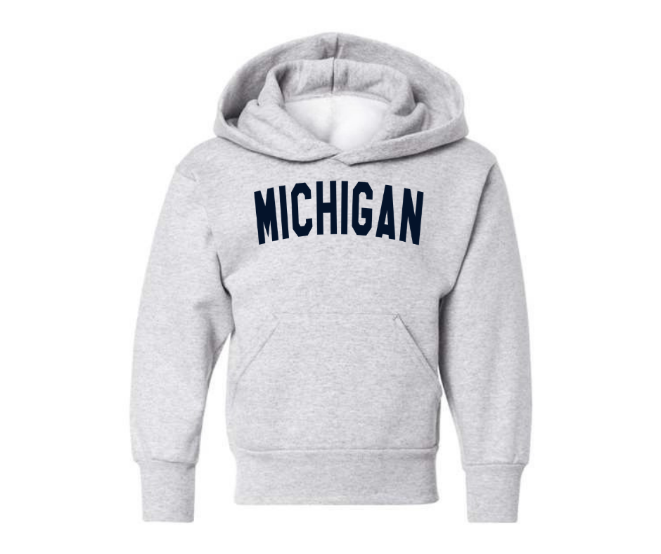 Youth Hoodie: Michigan Navy Arch (Ash)