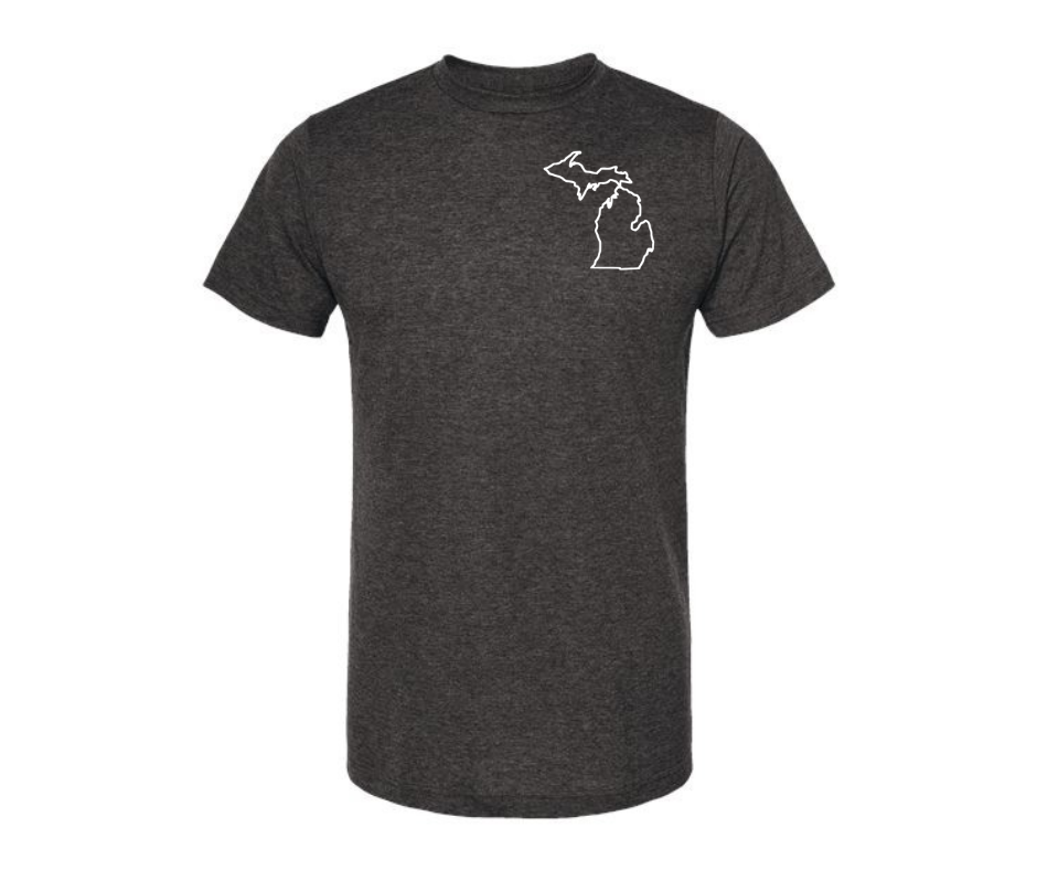 T-Shirt: T27A- Michigan Outline Pocket (H. Graphite)