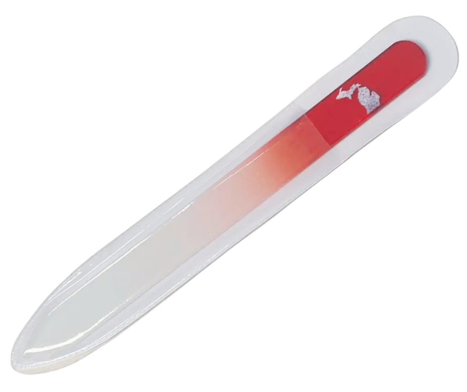 NF4: Michigan Map Petoskey Stone Crystal Nail Files - Red