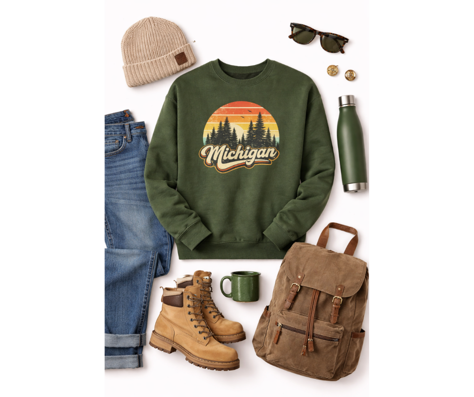 Crewneck: Michigan Retro Woods (Military Green)