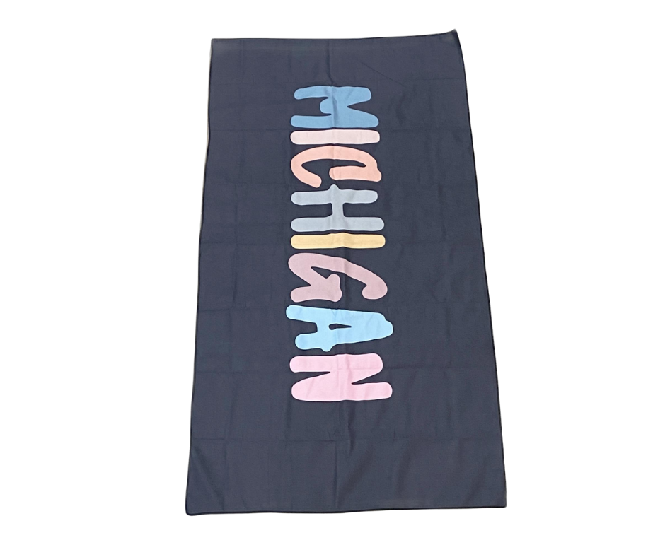 BT1: Michigan Pastel Text Beach Towel - Black