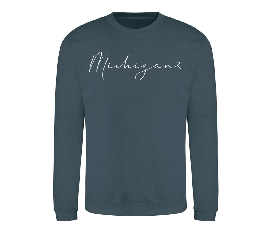 Crewneck: Michigan Script (Airforce Blue)