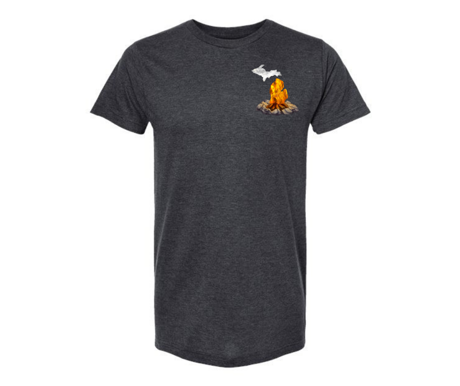 T-Shirt: Michigan Campfire Left Chest Pocket (H. Graphite)