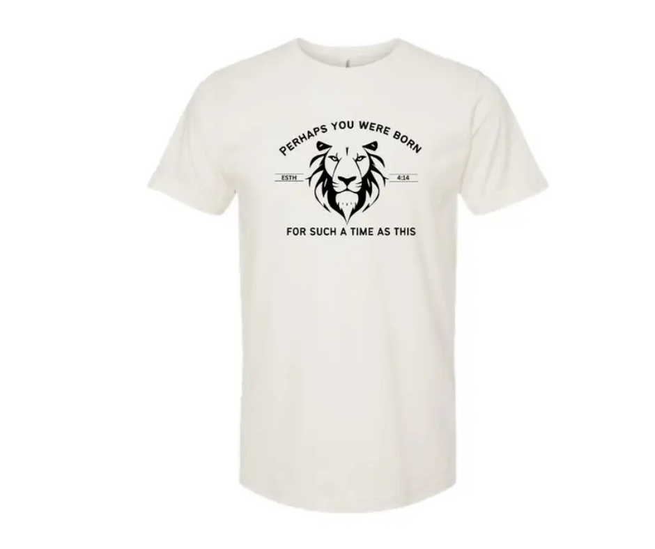 T-Shirt: T120A - You Were Born- Esth. 4:14 (Vintage White with Black Ink)