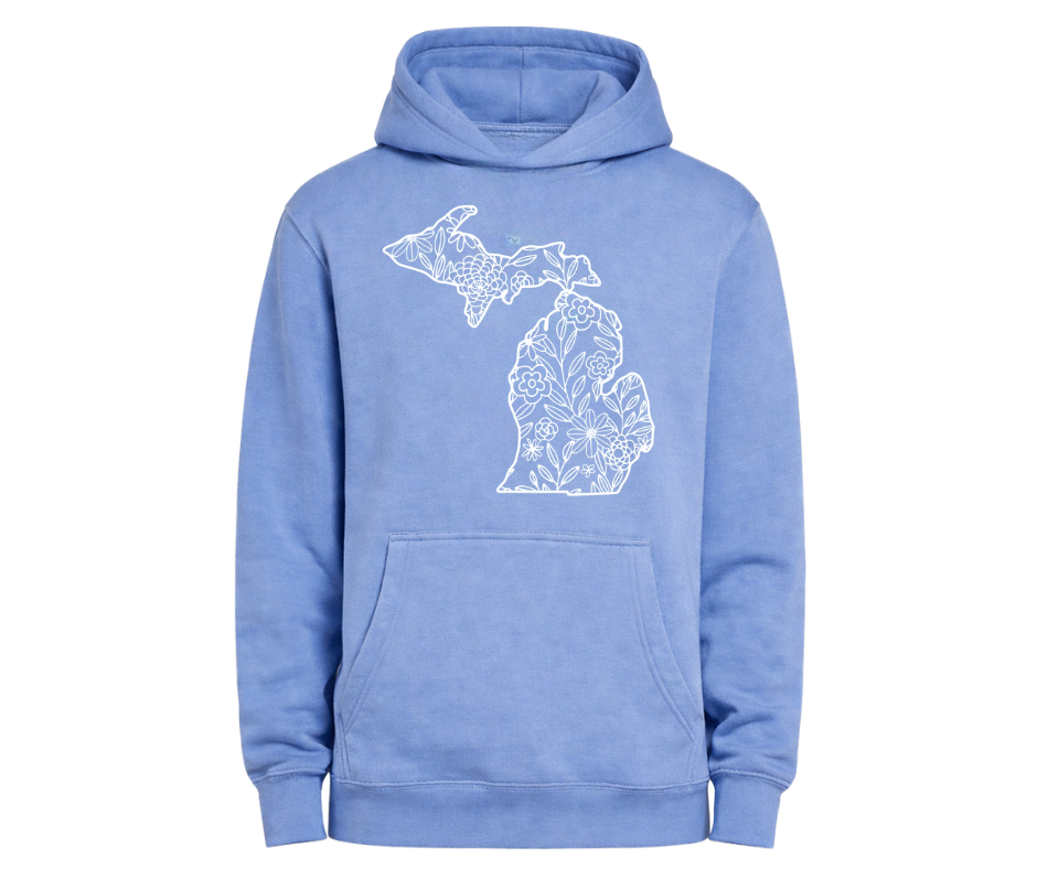 Hoodies: Michigan White Flowers (Colony Blue)