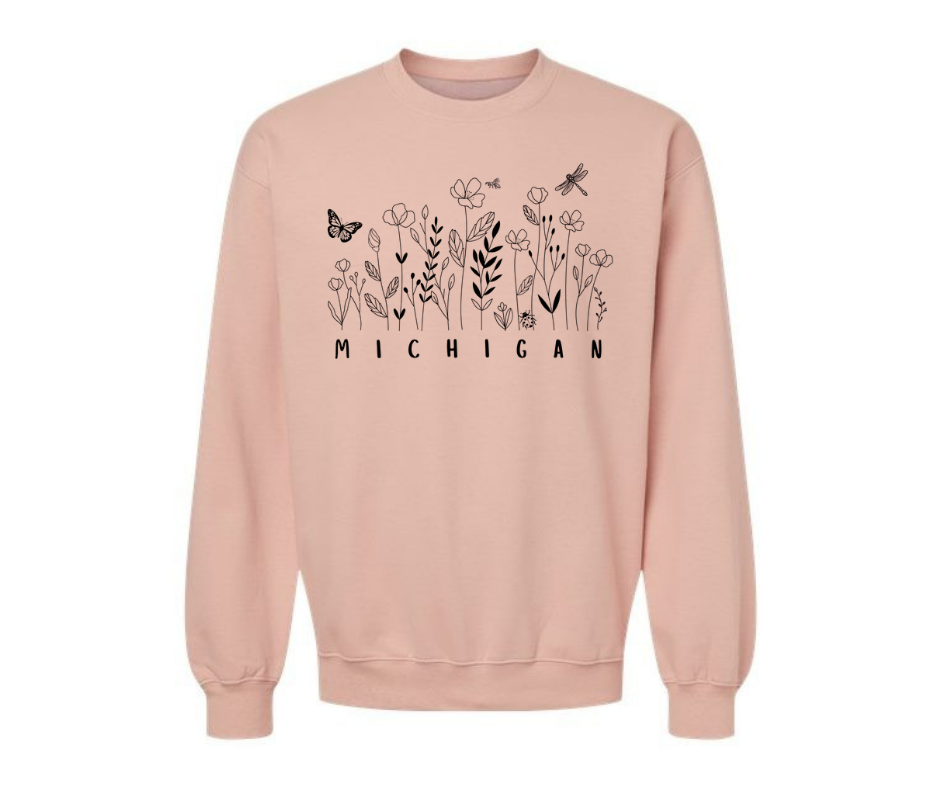 Crewneck: Michigan Wildflowers (Dusty Rose)