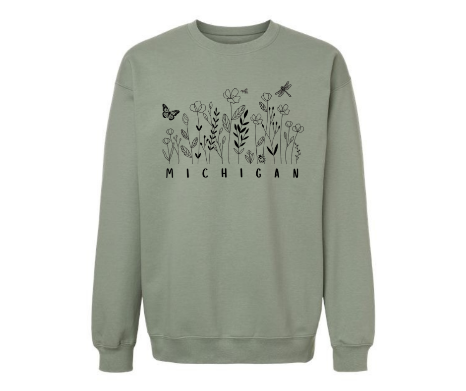 Crewneck: Michigan Wildflowers (Sage)