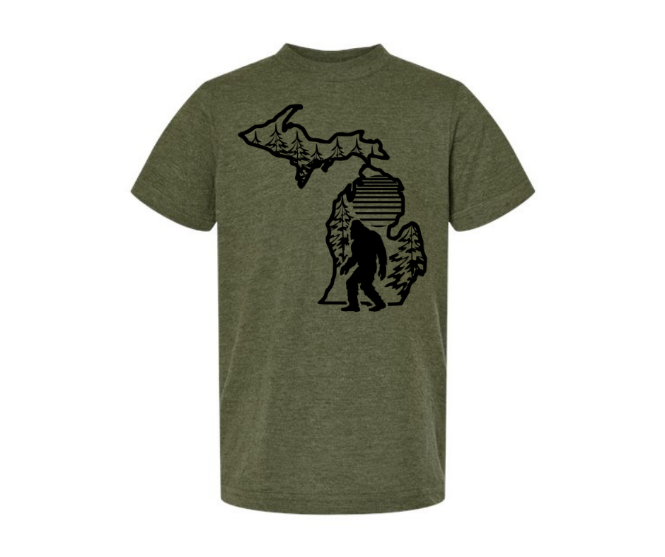 Youth T-Shirt: Bigfoot Woods (Heather Military Green)