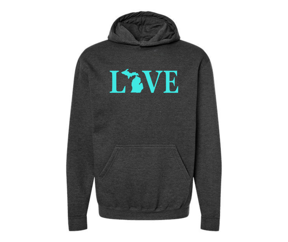 Hoodies: Love Text Mint (H. Graphite)
