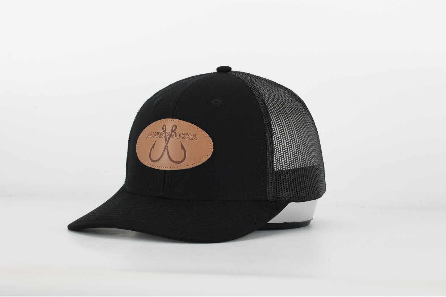 Snapback Hat: Michigan Hooker Leather Patch- Black