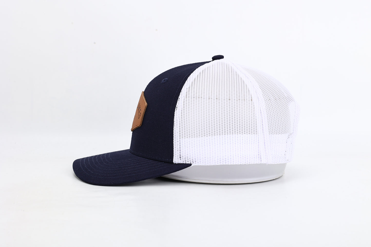 Snapback Hat: Great Lakes Leather Patch- Navy/White