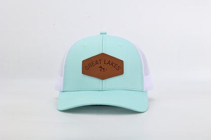 Snapback Hat: Great Lakes Leather Patch- Mint/White