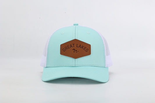 Snapback Hat: Great Lakes Leather Patch- Mint/White