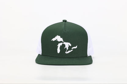Snapback Hat: Embroidered Michigan Great Lakes- Green/White