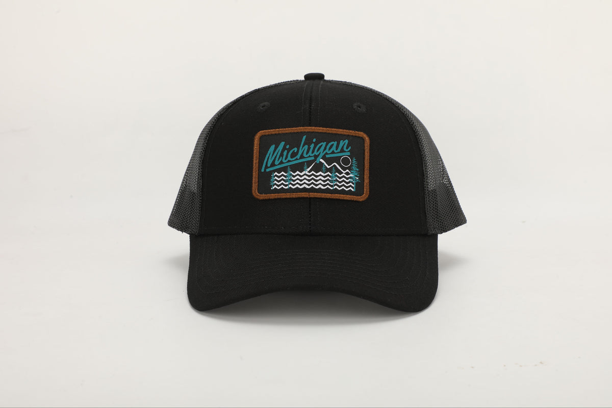 Snapback Hat: Michigan Embroidered Patch- Black