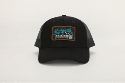 Snapback Hat: Michigan Embroidered Patch- Black