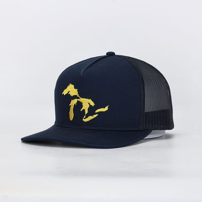 Snapback Hat: Embroidered Michigan Great Lakes- Navy/Yellow
