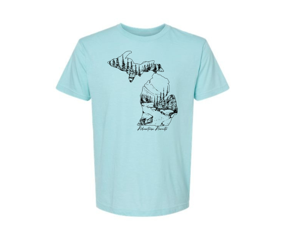 T-Shirt: Adventure Awaits (H. Purist Blue)