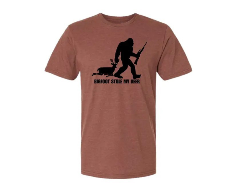 T-Shirt: T113A - Bigfoot Stole My Deer (Cocoa Mist)