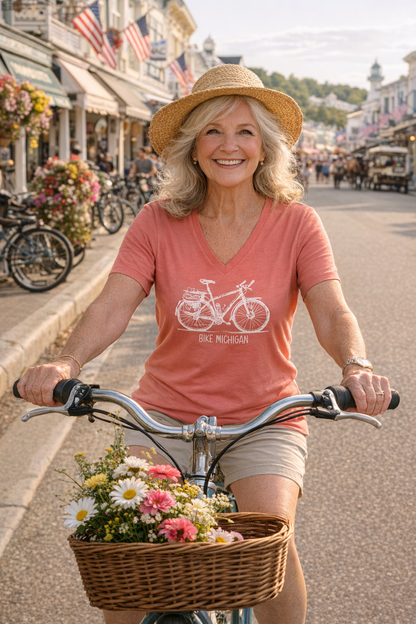 V-Neck: V12 - Bike Michigan (Dusty Rose)