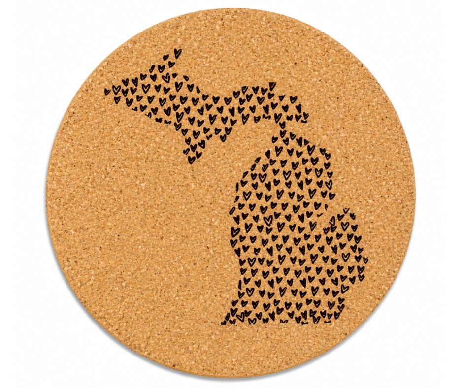 CC-A: Michigan Map Hearts Cork Coaster