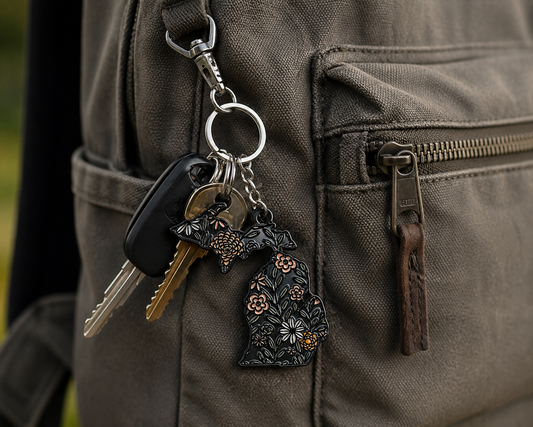 K1: Michigan Map Flowers Keychain
