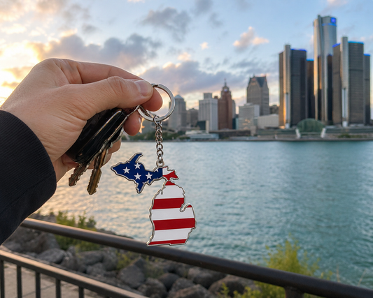 K7: Michigan Map American Flag Keychain