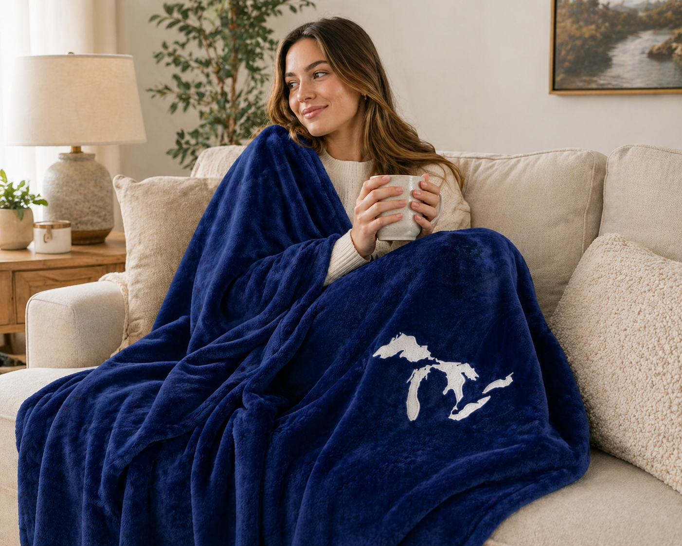 B2: Michigan Great Lakes Embroidered Blanket - Navy