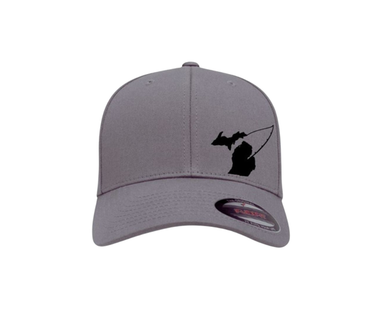 Fitted- Michigan Map Fishing- Gray