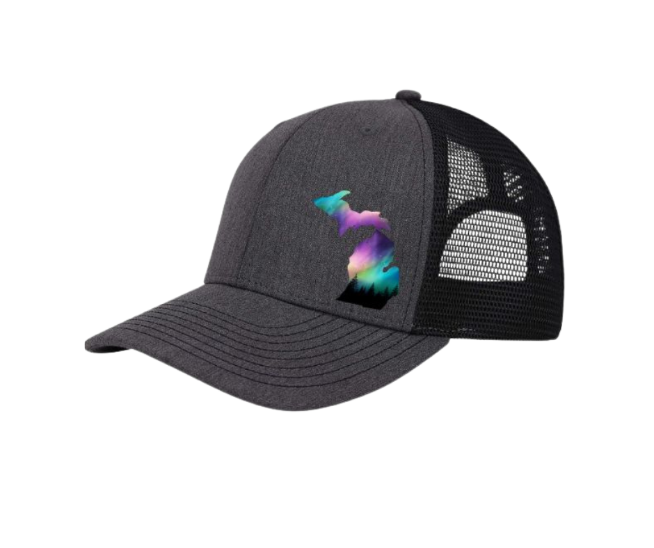 Snapback Hat: Michigan Map Northern Lights Gray/Black