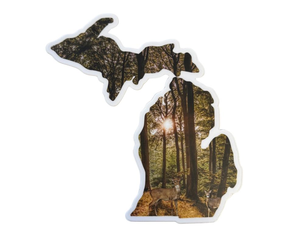 P12: Michigan Map Color Deer Woods Decal