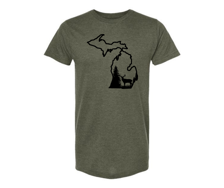 T-Shirt: Deer in the Woods (H. Military Green)