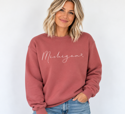 Crewneck: Michigan Script (Desert Clay)