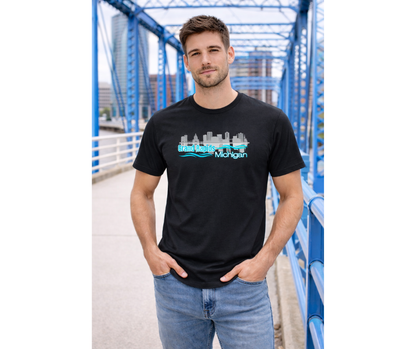 T-Shirt: Grand Rapids Skyline Wave (H. Black)