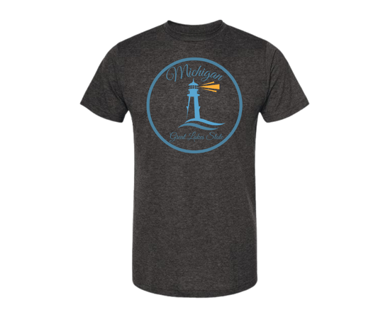 T-Shirt: T102B - Michigan Lighthouse, Great Lakes State (H. Graphite)